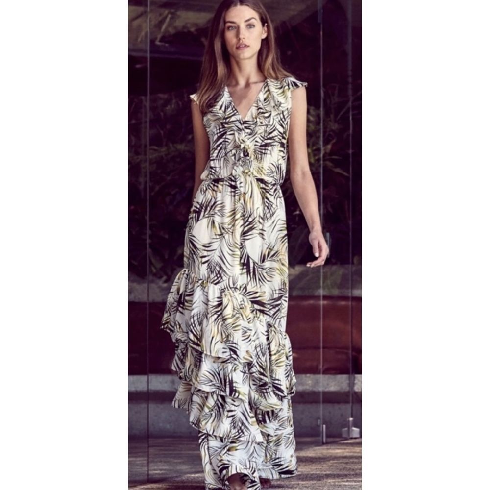 Misa Los Angeles Maxine Palm Print Ruffled Maxi Dress XS
